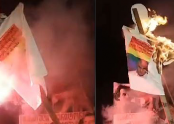 „ქართული მარშის“ წევრებმა ნიკა მელიასა და მიხეილ სააკაშვილის ფოტოები დაწვეს – აქცია გლდანში