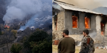 ყარაბაღის დატოვებამდე მოსახლეობის ნაწილი სახლებს და მაღაზიებს წვავს