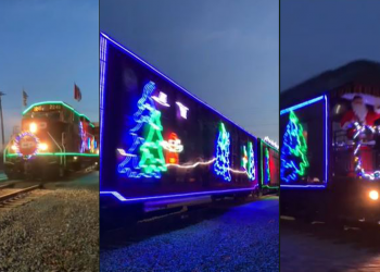 ნიუ-იორკში მატარებელი საახალწლო განათებებით მორთეს