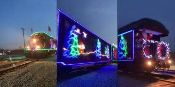 ნიუ-იორკში მატარებელი საახალწლო განათებებით მორთეს