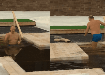 პუტინმა ნათლისღებაზე ტრადიციული განბანვის რიტუალი შეასრულა