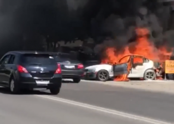 გლდანში ერთმანეთს ორი ავტომობილი შეეჯახა და ცეცხლი გაუჩნდა