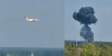 რუსული სამხედრო თვითმფრინავი სატესტო ფრენისას ჩამოვარდა და დაიწვა