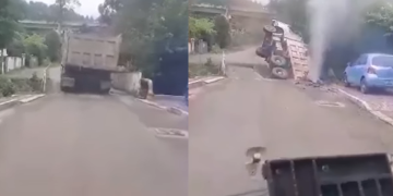 სატვირთო ავტომობილი ხიდზე გადადიოდა, რა დროსაც გზა ჩავარდა – ვიდეო სოციალურ ქსელში ვრცელდება