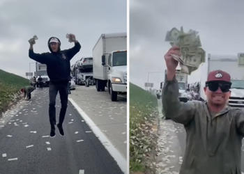 აშშ-ში ავტომობილიდან ფულით სავსე ტომარა გადავარდა, რამაც ავტომაგისტრალზე ქაოსი გამოიწვია (VIDEO)